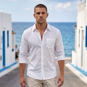 Men's Long Sleeve White Button-Up Shirt